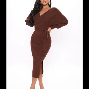 Fashion Nova Brown Long Sleeve Dress